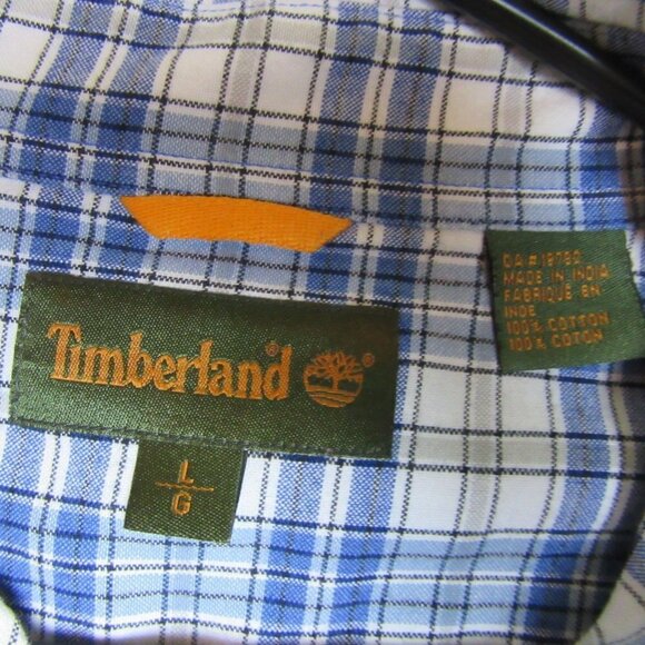 Timberland Shirt Blue Plaid Button Up Cotton Business Casual Men's Large - Picture 3 of 4
